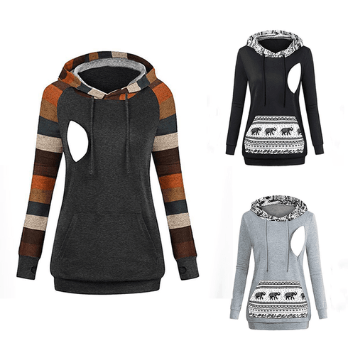 Stylish Plaid Long-sleeve Nursing Hoodie