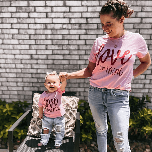Love Print Cotton T-shirts for Mom and Me