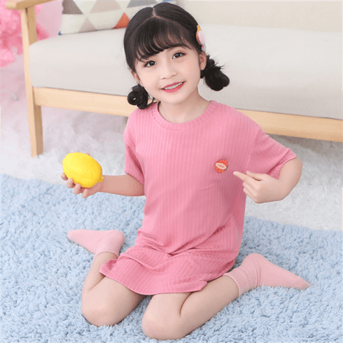 Kid Girl Strawberry Print Ribbed Long-sleeve Modal Dress
