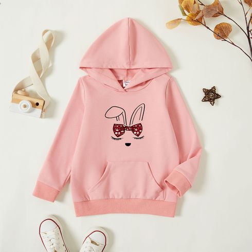 Toddler Girl Rabbit Print Pink Long-sleeve Hooded Pullover