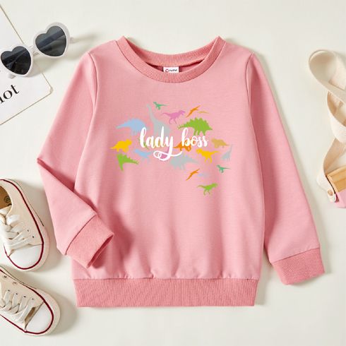 Toddler Girl Letter DinosaurPrint Pink Long-sleeve Pullover Sweatshirt