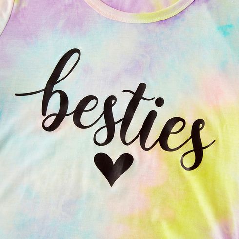 Letter Print Tie Dye Short-sleeve Drawstring Ruched Bodycon Dress for Mom and Me Colorful big image 9