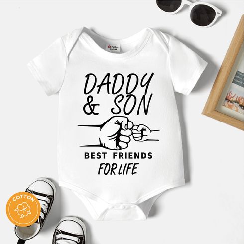 Baby Boy Fist and Letter Print White Short-sleeve Romper