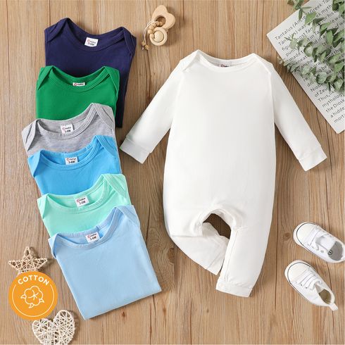 Baby Boy/Girl 95% Cotton Long-sleeve Solid Jumpsuit