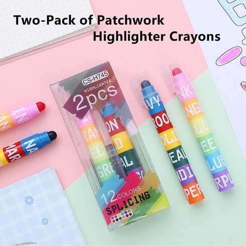 2-pack Splicing Highlighter Marker Pen 12 Color Patchwork Highlighter Crayons Student Stationery School Supplies