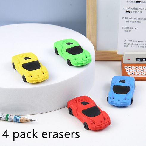 4-pack Car Shaped Erasers Cartoon Racing Car Pencil Eraser Detachable Assembled Toy Eraser (Random Color)