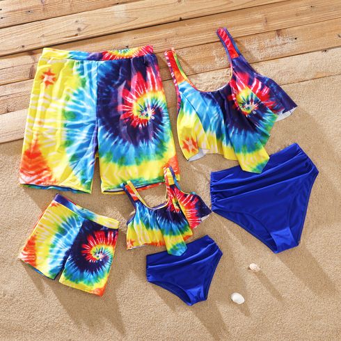 Family Matching Tie Dye Tank Crop Top Bikini Set Swimwear and Swim Trunks Shorts