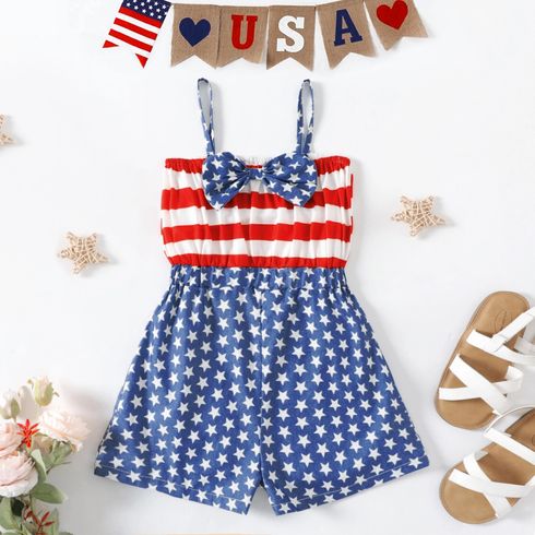 Independence Day Kid Girl Bowknot Design Cami Rompers