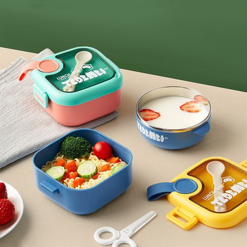 750ML Baby Food Lunch Box with Spoon & Scissor Outdoor Baby Bento Box Food Container Kids Dinnerware Set Pink big image 3