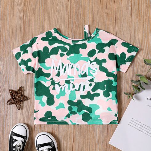 Toddler Girl Letter Camouflage Print Strap Design Short-sleeve Tee