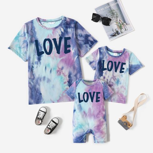 Letter Print Tie Dye Round Neck Short-sleeve T-shirts for Mom and Me