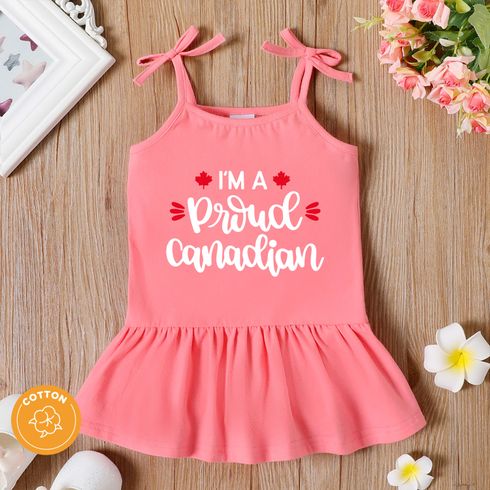 Canada Day Baby Girl 95% Cotton Letter Print Ruffle Hem Cami Dress