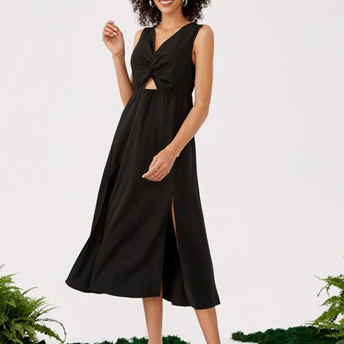 Nursing Twist Cut Out Front Black Tank Dress