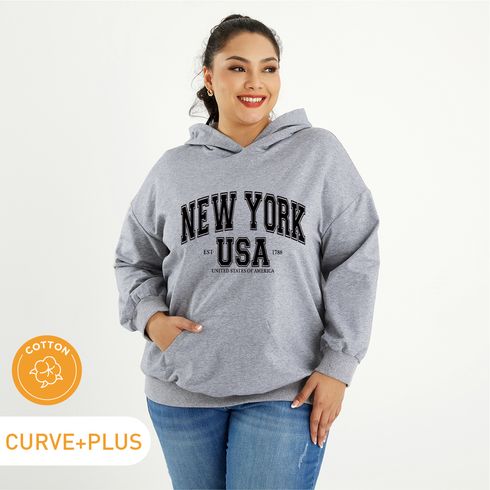 Women Plus Size Letter Print Long-sleeve Sweatshirt