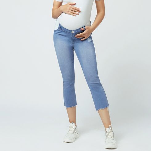 Maternity Sew Frayed Trim Ripped Jeans