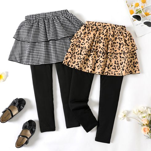 Kid Girl Leopard Print/Houndstooth Skirt Leggings