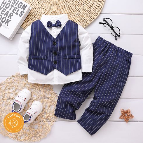 2pcs Toddler Boy Gentleman Suit, Faux-two Stripe Long-sleeve Shirt and Pants Set