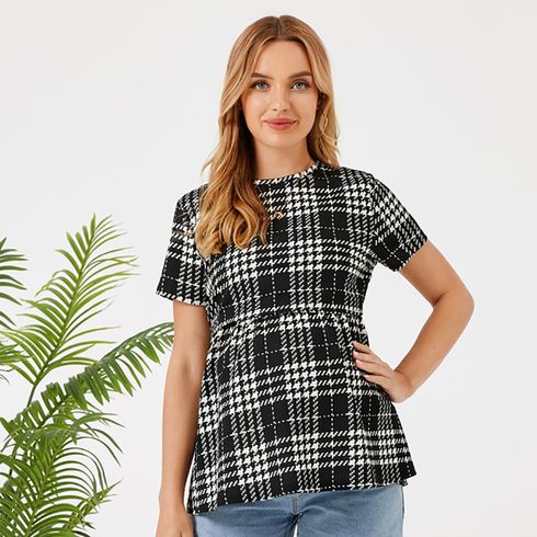 Nursing Houndstooth Print Short-sleeve Top