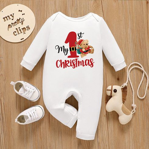Christmas Baby Boy/Girl 95% Cotton Long-sleeve Bear & Letter Print Jumpsuit