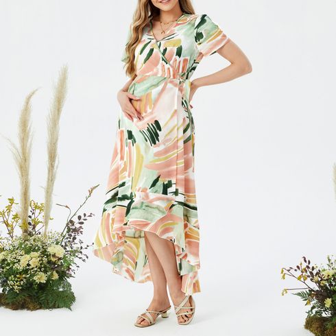 Nursing Graffiti Print Lace Up Wrap Short-sleeve Dress