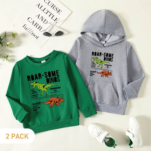 2-Pack Toddler Boy Animal Dinosaur Letter Print Pullover/Hoodie Sweatshirt