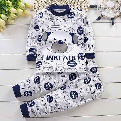 Toddler 2pcs Bear and Letter Allover Long-sleeve Top and Pants Home Set