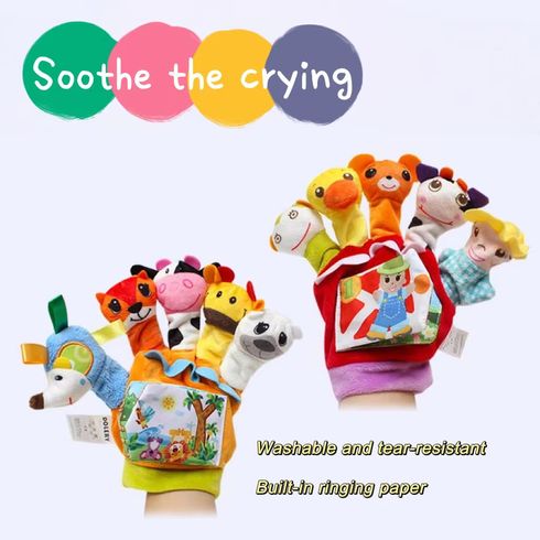 Baby-Cartoon-Tier-Fingerpuppen-Stoffbuch mit Tonpapier Früherziehung interaktives Eltern-Kind-Spielzeug