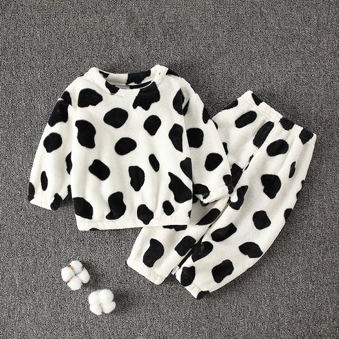Toddler 2pcs Cow Print Fluffy Long-sleeve Home Set