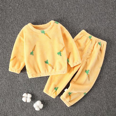 Toddler 2pcs Carrot Allover Fluffy Long-sleeve Top and Pants Home Set