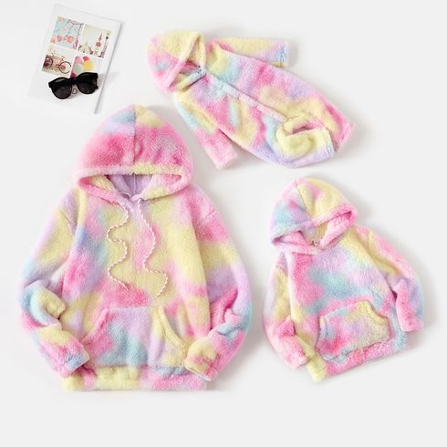 Mommy and Me Colorful Tie Dye Thermal Fuzzy Long-sleeve Hoodie