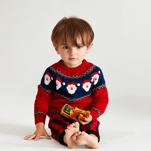 Toddler Boy/Girl Christmas Santa Claus Pattern Colorblock Sweater