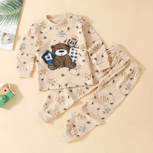 Home Cozy Toddler 100% Cotton Bear Print Long-sleeve Top and Allover Pants Set