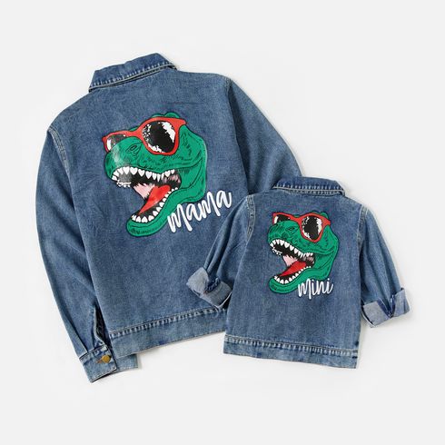 Mommy and Me Dinosaur & Letter Print Button Front Long-sleeve Denim Jacket
