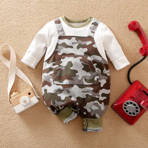 Baby Boy Faux-two Camouflage Long-sleeve Grey Jumpsuit
