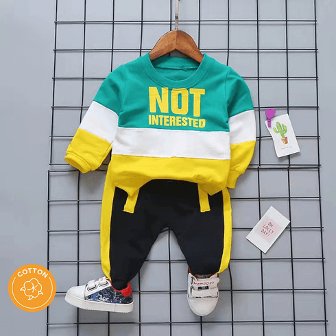 2pcs Toddler Boy Letter Print Colorblock Cotton Pullover Sweatshirt and Pants Set