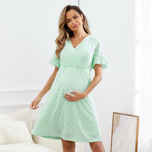 Vestido de amamentação de manga curta Apenas para maternidade Bonito Cor sólida Cor sólida Recorte Malha Saia até ao joelho