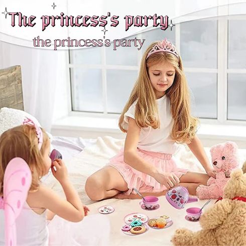 26Pcs Pink Tea Party Set for Little Girls Afternoon Tea Time Playset with Carrying Case