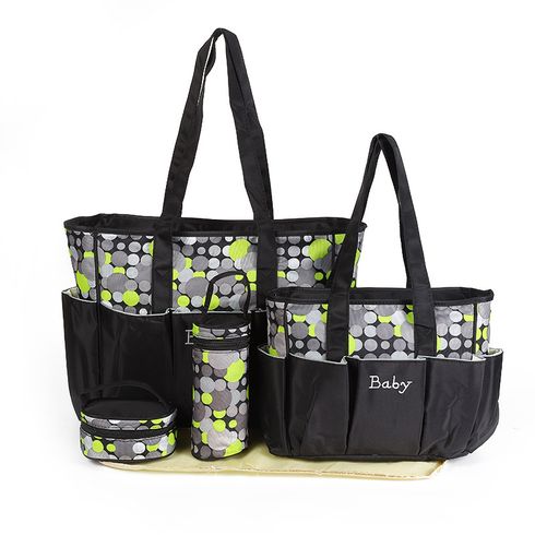 5 pçs/conjunto bolsa de fraldas multifuncional e suporte para mamadeira e lancheira e trocador