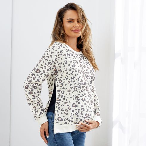 Maternity Allover Leopard Print Long-sleeve Pullover Sweatshirt