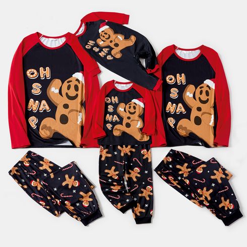 Christmas Family Matching Gingerbread Man & Letter Print Raglan-sleeve Pajamas Sets (Flame Resistant)