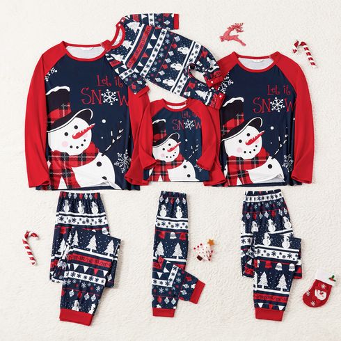 Christmas Family Matching Snowman & Letter Print Raglan-sleeve Pajamas Sets (Flame Resistant)