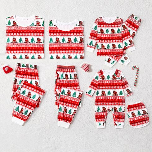 Christmas Family Matching Allover Xmas Tree Print Red Long-sleeve Pajamas Sets (Flame Resistant)