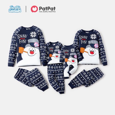 Frosty The Snowman Family Matching Christmas Snowman Graphic Allover Snowflake Print Raglan-sleeve Pajamas Sets (Flame Resistant)