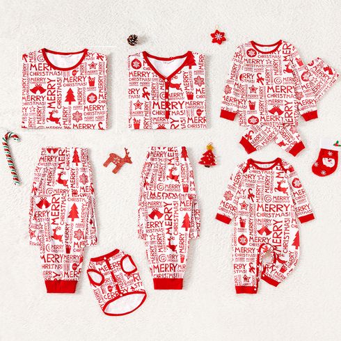 Christmas Family Matching Allover Print Red Long-sleeve Pajamas Sets (Flame Resistant)