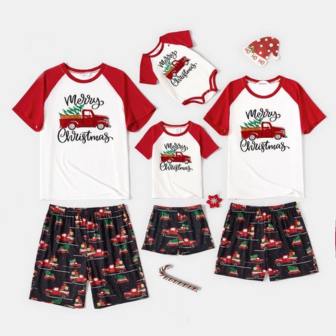 Christmas Family Matching Car & Letter Print Red Raglan-sleeve Pajamas Sets (Flame Resistant)