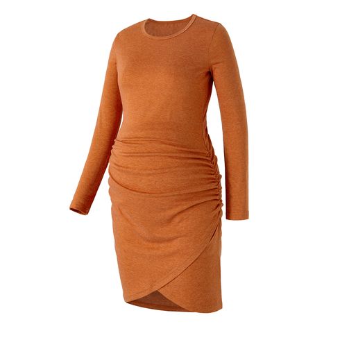 Maternity Solid Ruched Side Long-sleeve Bodycon Dress