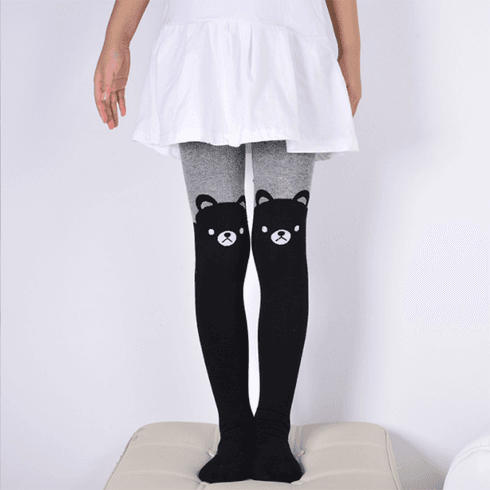 Kid Girl Cat Print Colorblock Footie Leggings