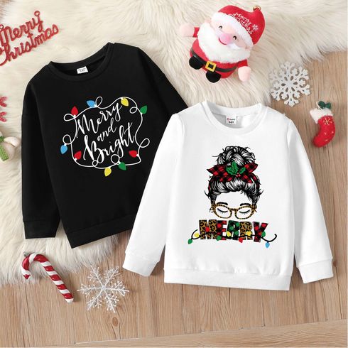 Kid Girl Christmas Letter Print Cotton Pullover Sweatshirt
