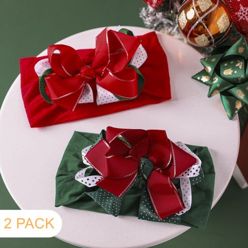 Paquete de 2 diademas con decoración de lazo navideño para niñas