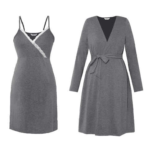 Maternity Lace Trim Cami Sleep Dress & Belted Robe Lounge Set